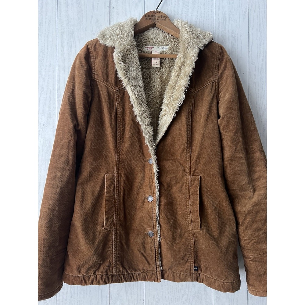Vintage Y2K Abercrombie Fitch Jacket Womens S Brown Velvet Sherpa Lined Coat